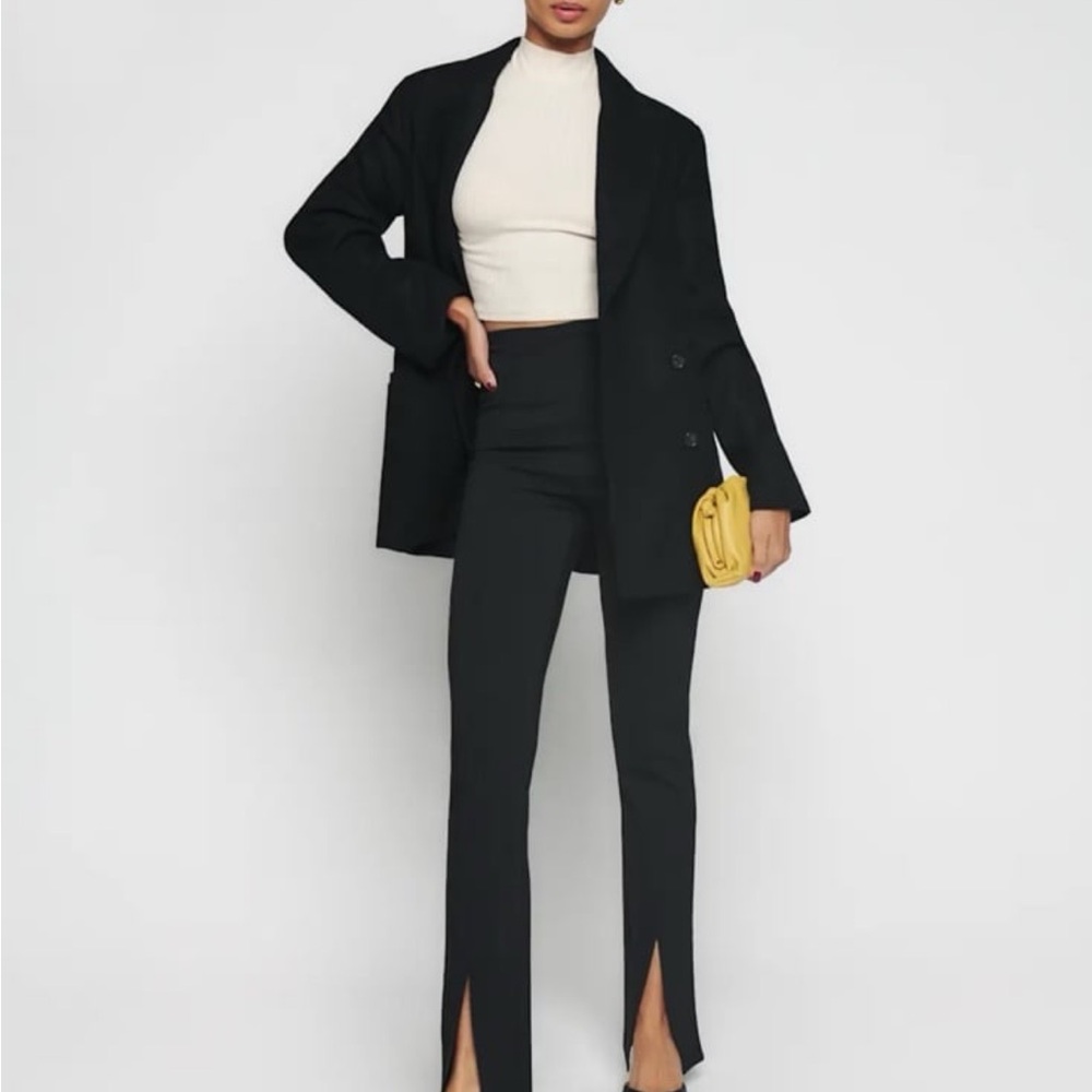 Reformation Fletcher Black Flare Pants with Slit